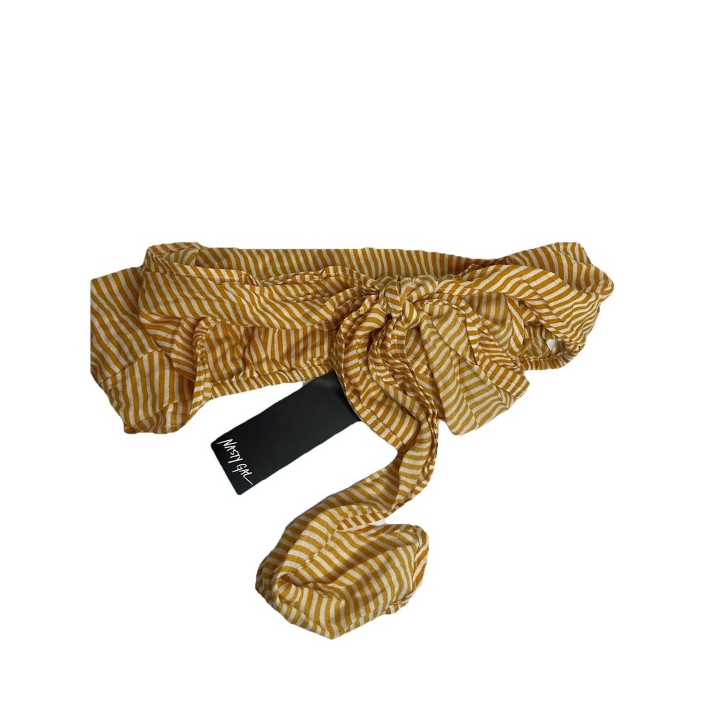 Nasty Gal Women's Xsmall 2 Yellow Striped Tie Front Bandeau Beach Cord